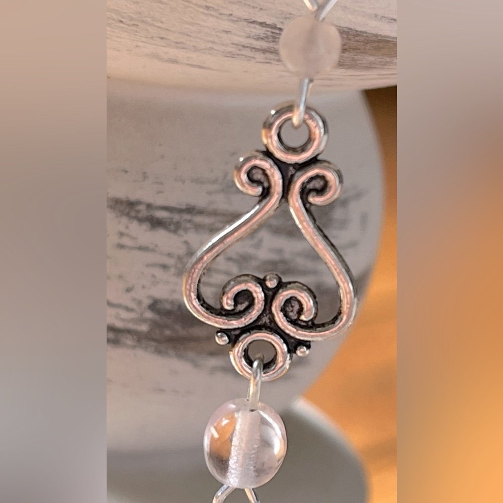 Handmade Pale Pink Dangle Earrings - Picture 2 of 2